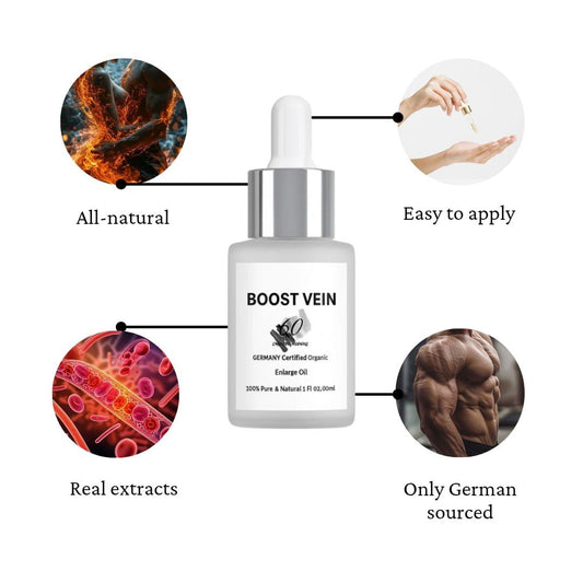 Boost Vein Oil | Germany Certified Organic Enlarge Oil | 100% Pure & Natural | 1 Fl Oz (30ml)
